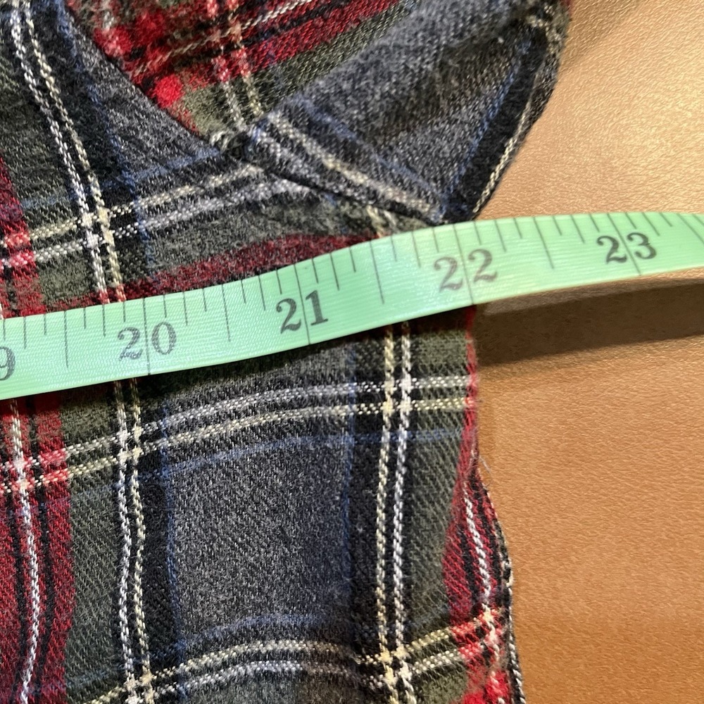 LL Bean Scotch Plaid Flannel‎ Pajama Top M Regular Gray Red Cotton Sleep Shirt - Picture 6 of 8